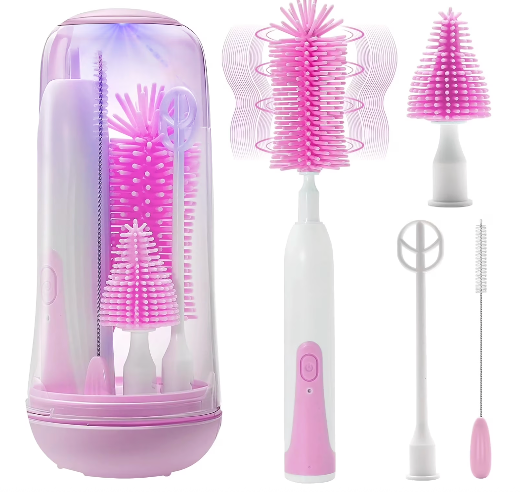 Electric Silicone Baby Bottle Brush Set – Straw & Nipple Cleaner, Waterproof, Long Handled