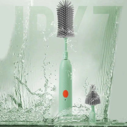 Electric Silicone Baby Bottle Brush Set – Straw & Nipple Cleaner, Waterproof, Long Handled