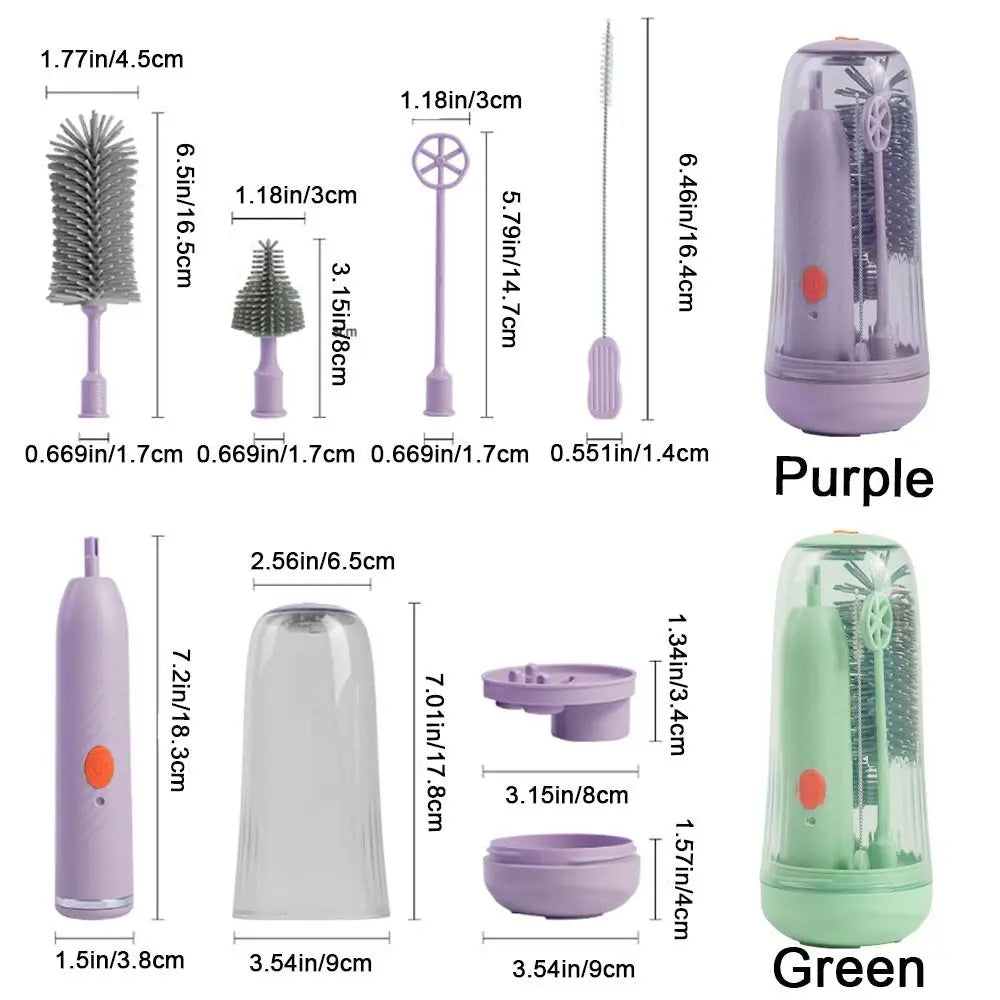 Electric Silicone Baby Bottle Brush Set – Straw & Nipple Cleaner, Waterproof, Long Handled