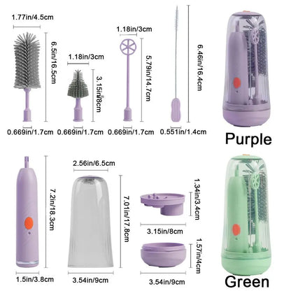 Electric Silicone Baby Bottle Brush Set – Straw & Nipple Cleaner, Waterproof, Long Handled