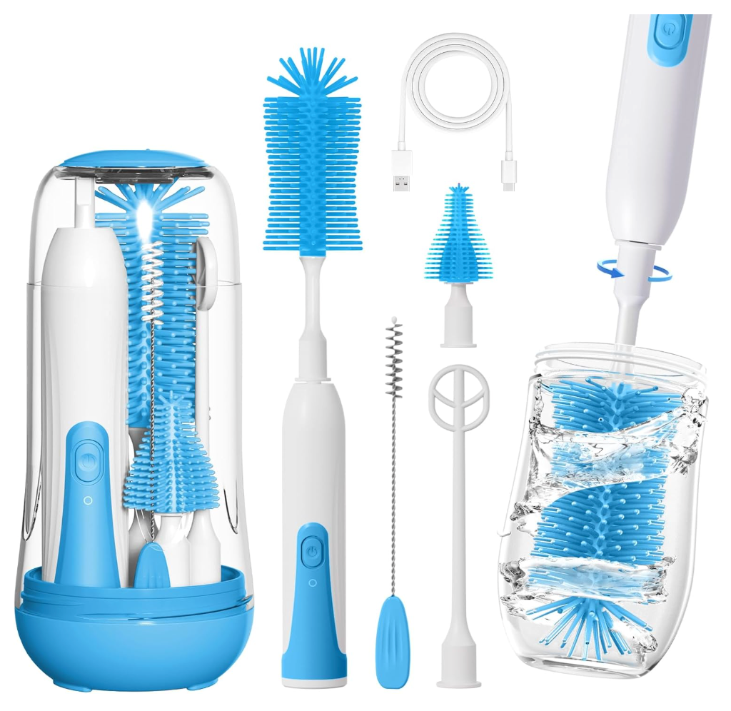 Electric Silicone Baby Bottle Brush Set – Straw & Nipple Cleaner, Waterproof, Long Handled
