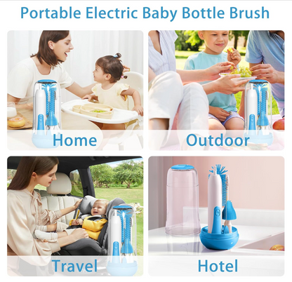 Electric Silicone Baby Bottle Brush Set – Straw & Nipple Cleaner, Waterproof, Long Handled