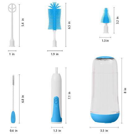 Electric Silicone Baby Bottle Brush Set – Straw & Nipple Cleaner, Waterproof, Long Handled