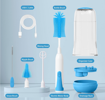 Electric Silicone Baby Bottle Brush Set – Straw & Nipple Cleaner, Waterproof, Long Handled