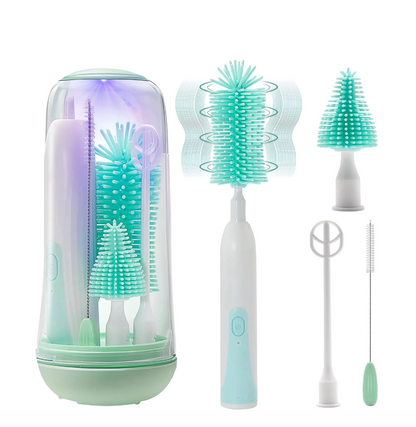 Electric Silicone Baby Bottle Brush Set – Straw & Nipple Cleaner, Waterproof, Long Handled