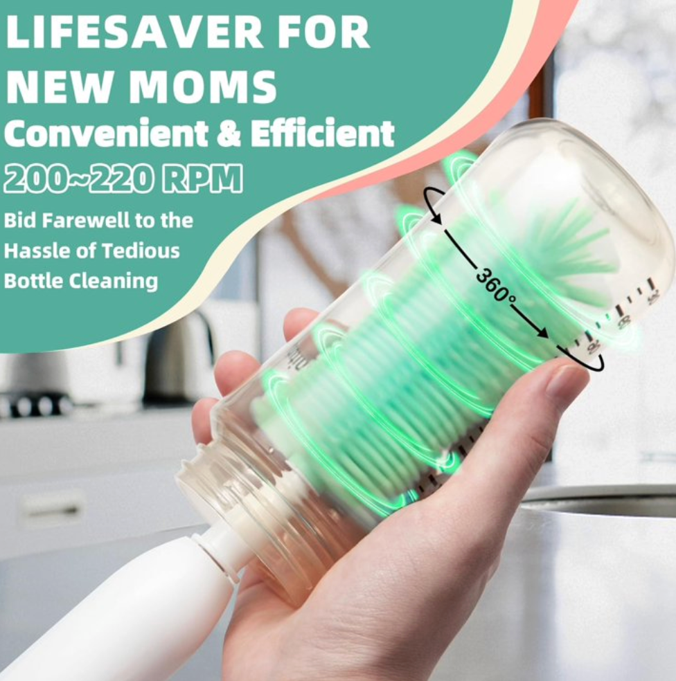 Electric Silicone Baby Bottle Brush Set – Straw & Nipple Cleaner, Waterproof, Long Handled