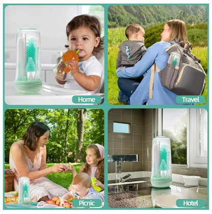 Electric Silicone Baby Bottle Brush Set – Straw & Nipple Cleaner, Waterproof, Long Handled